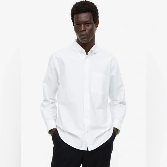 h&m mens white dress shirt Men's White Slim Fit Premium Cotton Shirt